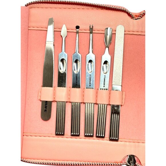 NEW Familife Manicure Pedicure Set With 11 Tools In Pink PU Leather Case - Picture 7 of 11